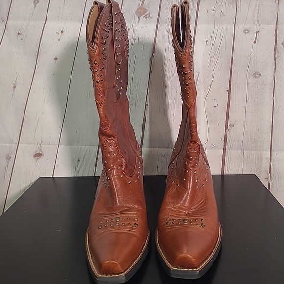 NEW Ariat Cowboy Boots Womens 7 Maple Brown Studded Leather Point Toe Western - Picture 3 of 14